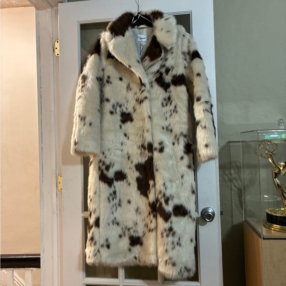 Jason Wu Cream and Brown Faux Fur Coat Medium New With Tag - Picture 3 of 9